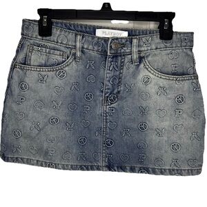 PLAYBOY Bunny Embossed Denim Mini Skirt